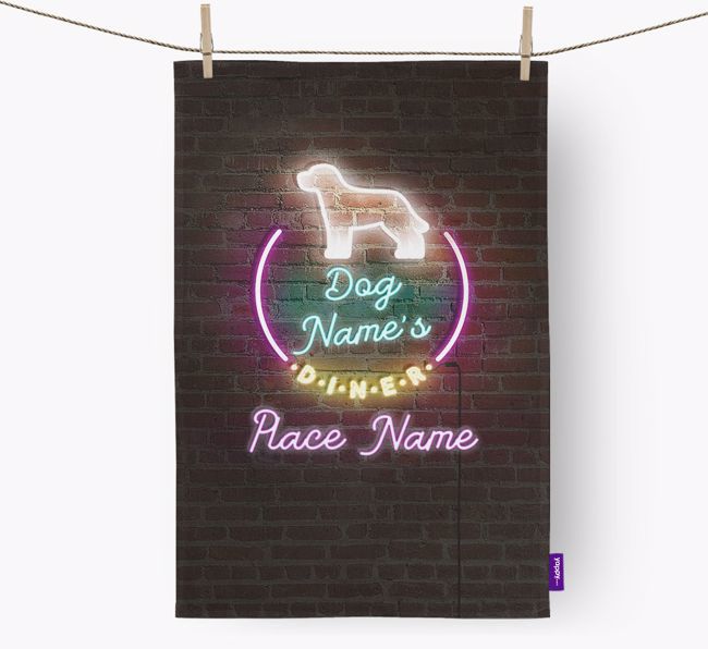 'Neon Lights Diner' - Personalised {breedFullName} Tea Towel 